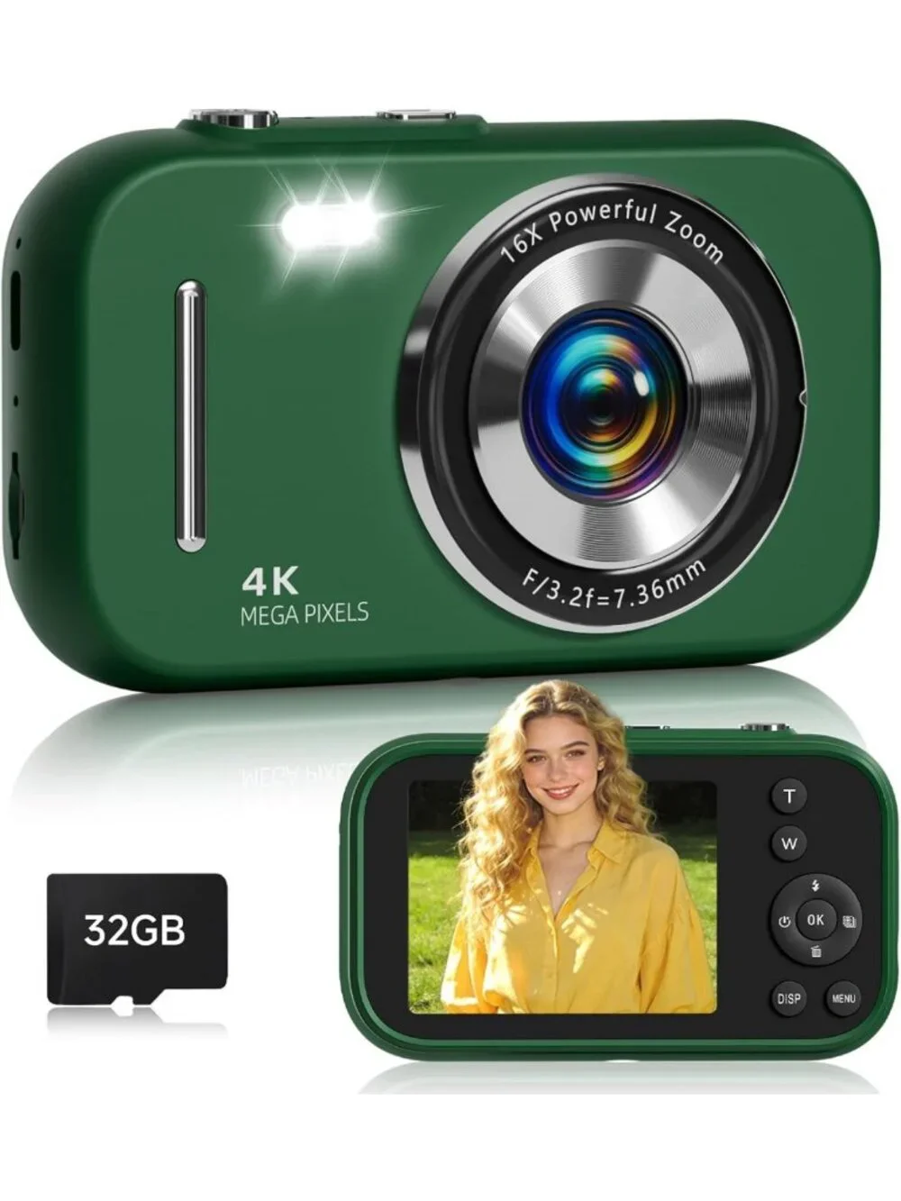 Compact 4K 48MP Digital Camera for Teens, 16X Zoom, Anti-Shake, 32GB SD Card